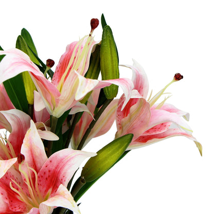 Premium Faux Pink Lily in Glass Vase Artificial Arrangement