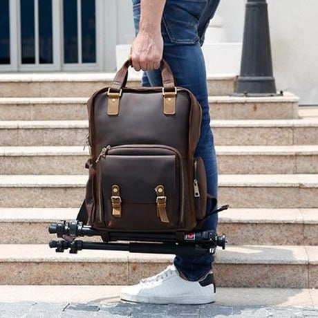 The Gaetano Large Leather Backpack Camera Bag with Tripod Holder