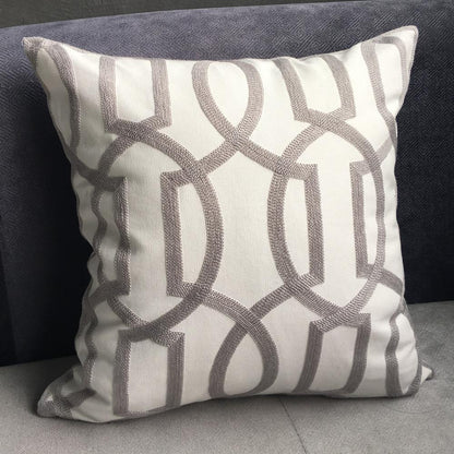 Modern Geometric Cord Embroidery Gray & Green Cotton Cushion Cover 45 X 45 Cm