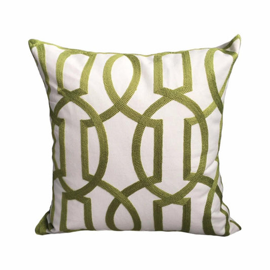 Modern Geometric Cord Embroidery Gray & Green Cushion Cover