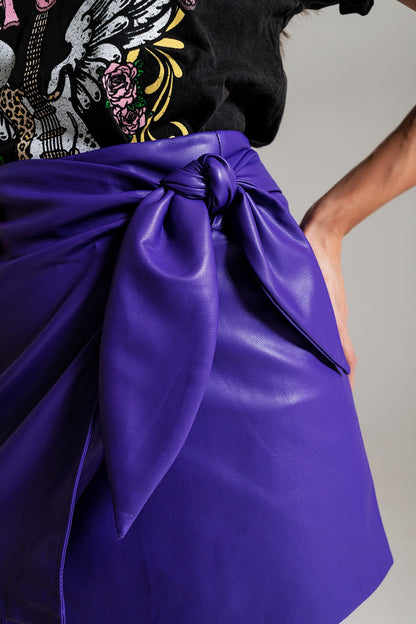 Purple Faux Leather Mini Skirt With Side Bow Detail