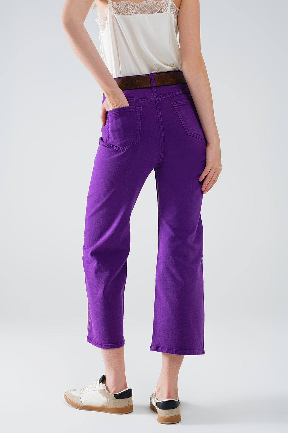 Purple Wide Leg Jeans With Gold Metallic Finish