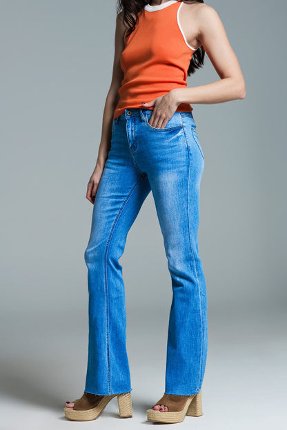 Regular Waist Skinny Jeans With Flared Legs Light Wash