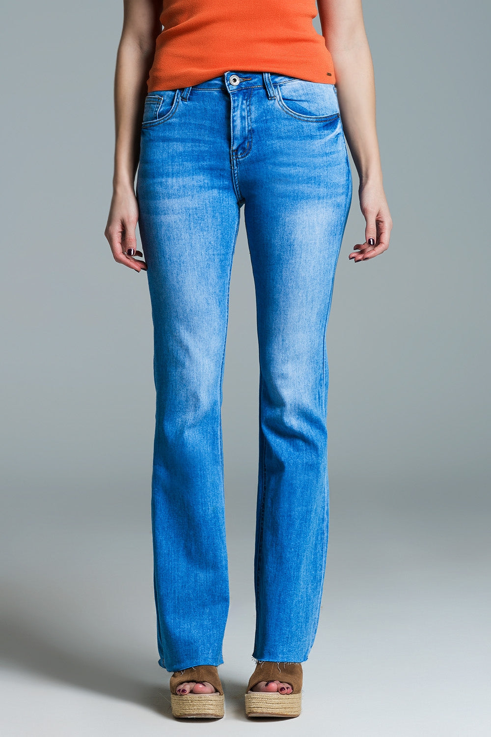 Regular Waist Skinny Jeans With Flared Legs Light Wash