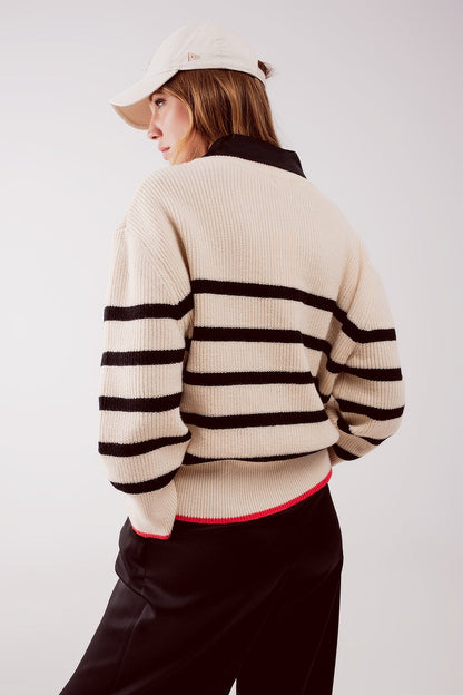 Relaxed Jumper in Stripe Pattern in Beige for Everyday Comfort