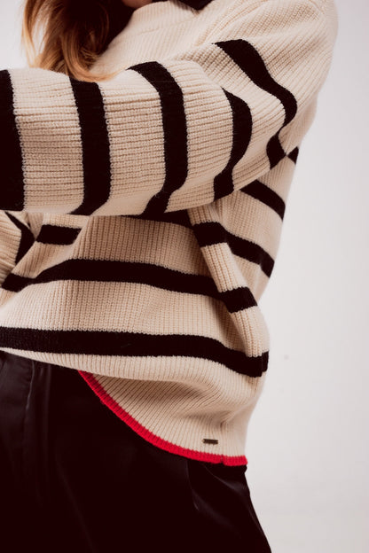 Relaxed Jumper in Stripe Pattern in Beige for Everyday Comfort