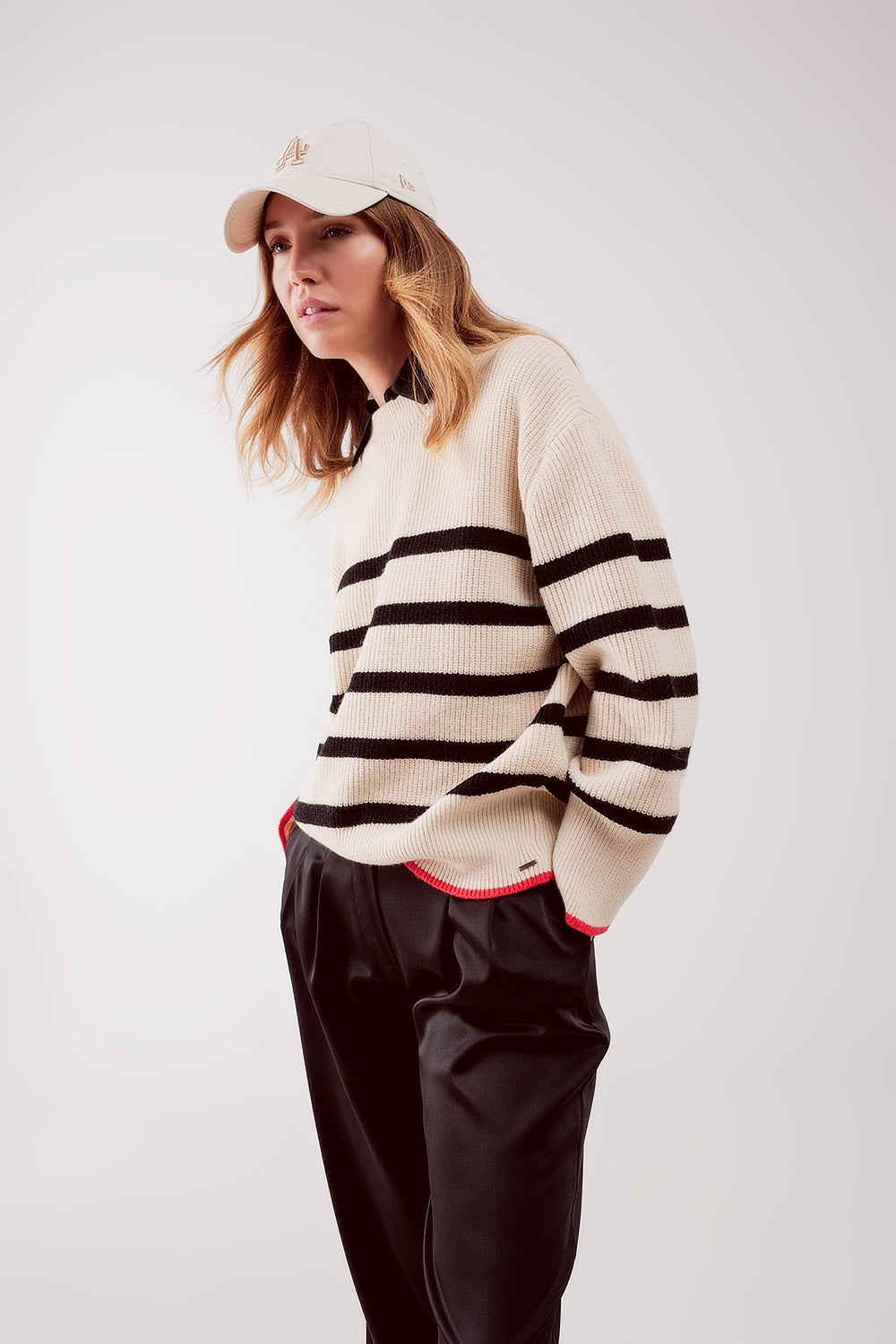 Relaxed Jumper in Stripe Pattern in Beige for Everyday Comfort