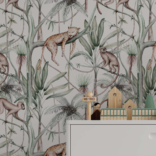 Jungle Wallpaper for Kids Room with Cute Animals Design