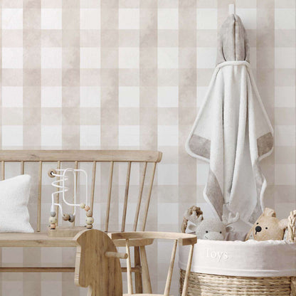 Beige Gingham Wallpaper