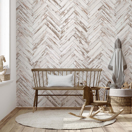 Chevron Wood Wallpaper for Rustic Home Decor Style