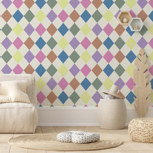 Pastel Geometric Wallpaper for Kids Room Decor