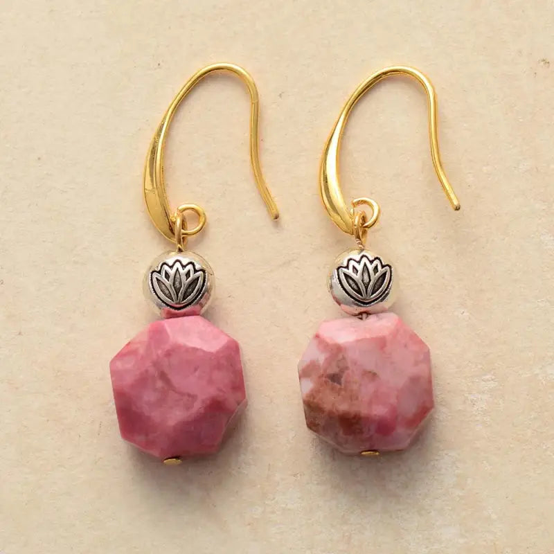 Rhodonite Lotus Dangle Earrings - Stylemz