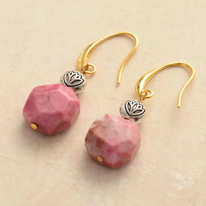 Rhodonite Lotus Dangle Earrings - Stylemz