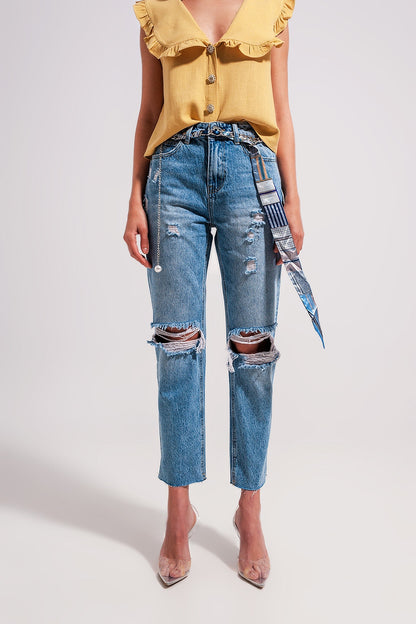 Ripped Knee Jeans in Light Blue for Urban Style