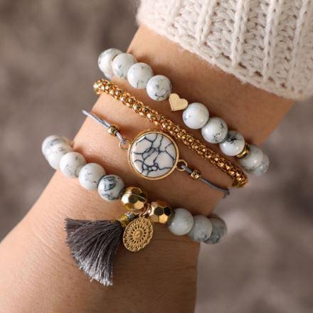 Four Piece Bracelet Set with Gold and Marble Elements