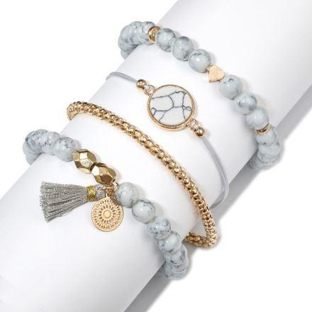 Four Piece Bracelet Set with Gold and Marble Elements