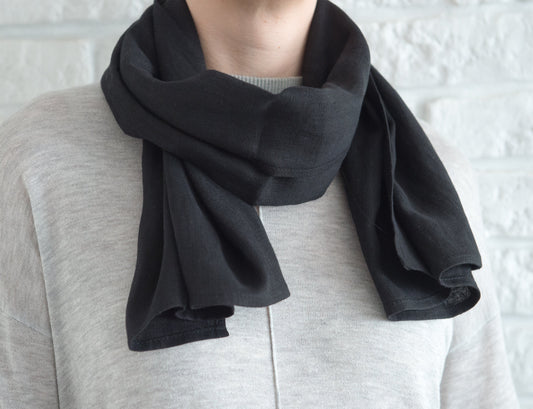 Stylish Black Linen Scarf - Lightweight Unisex Accessory