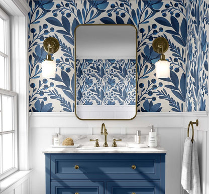 Dark Blue Floral Wallpaper for Elegant Home Decor