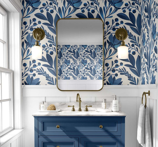 Dark Blue Floral Wallpaper for Elegant Home Decor