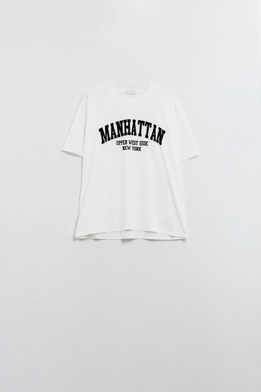 Short Sleeve T-Shirt With Graphic Text Manhattan in White