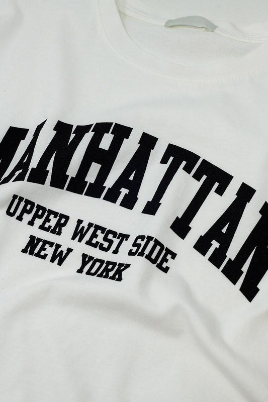 Short Sleeve T-Shirt With Graphic Text Manhattan in White