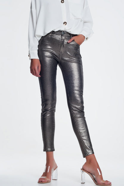 Stylish Silver Trousers With Snake Print For Urban Fashion