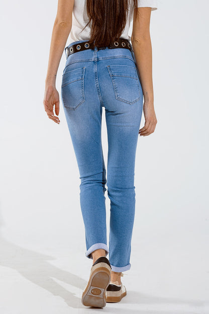 Skinny Jeans in Washed Blue With Strass for Stunning Style