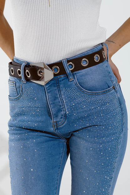 Skinny Jeans in Washed Blue With Strass for Stunning Style