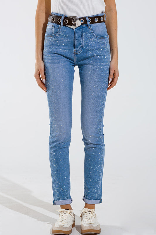 Skinny Jeans in Washed Blue With Strass for Stunning Style