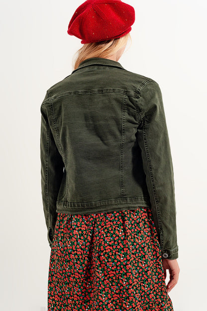 Slim Denim Trucker Jacket in Green for Casual Style