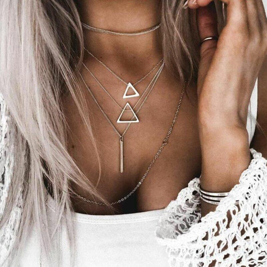 Double Triangle Multilayer Necklace - Stylemz