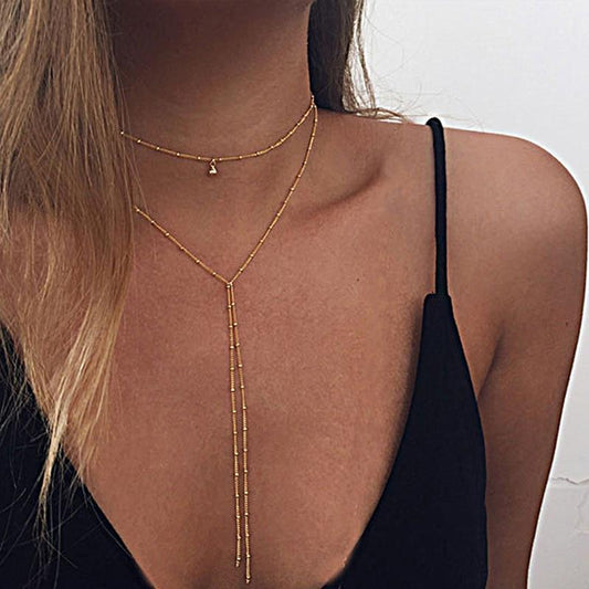 Double Lariat Choker Necklace - Stylemz