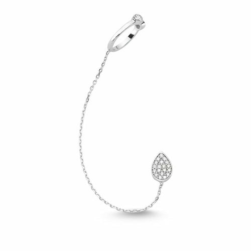 Mia Silver Threader Ear Cuff Earring with Chain - Stylemz