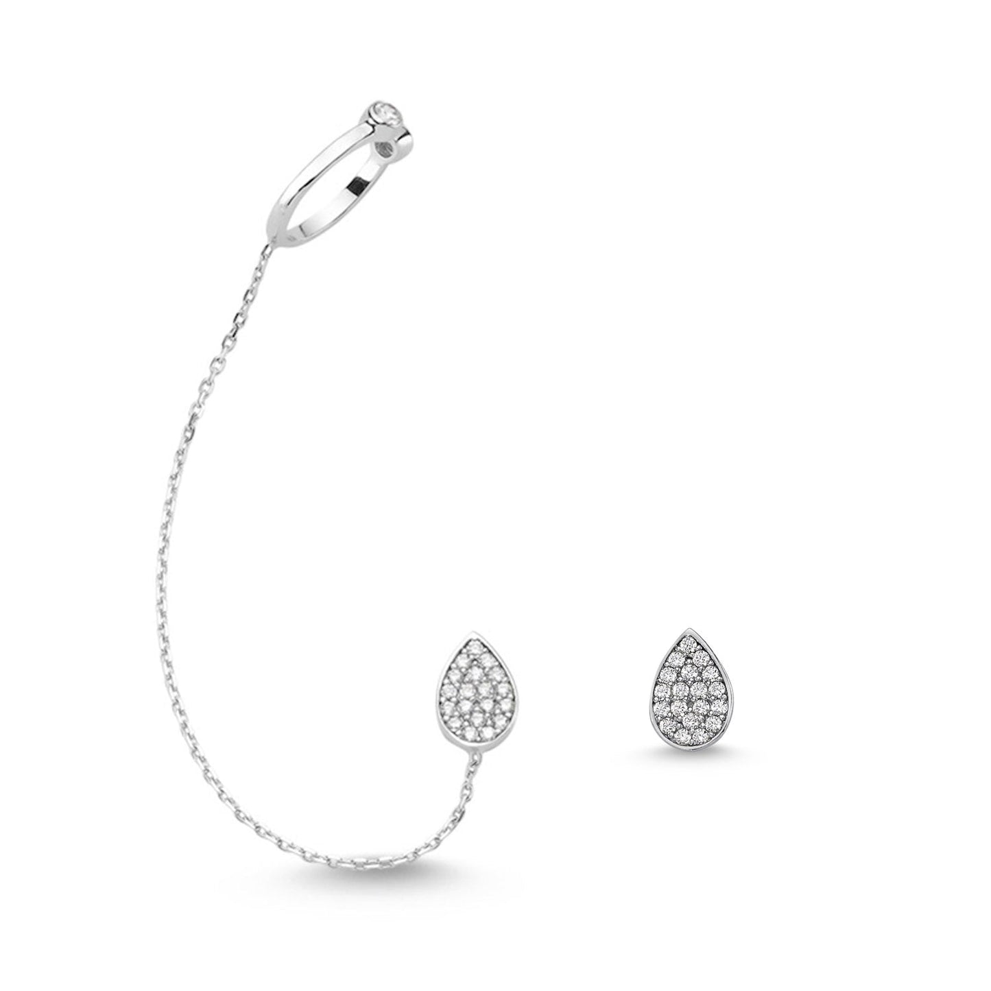 Mia Silver Threader Ear Cuff Earring with Chain - Stylemz