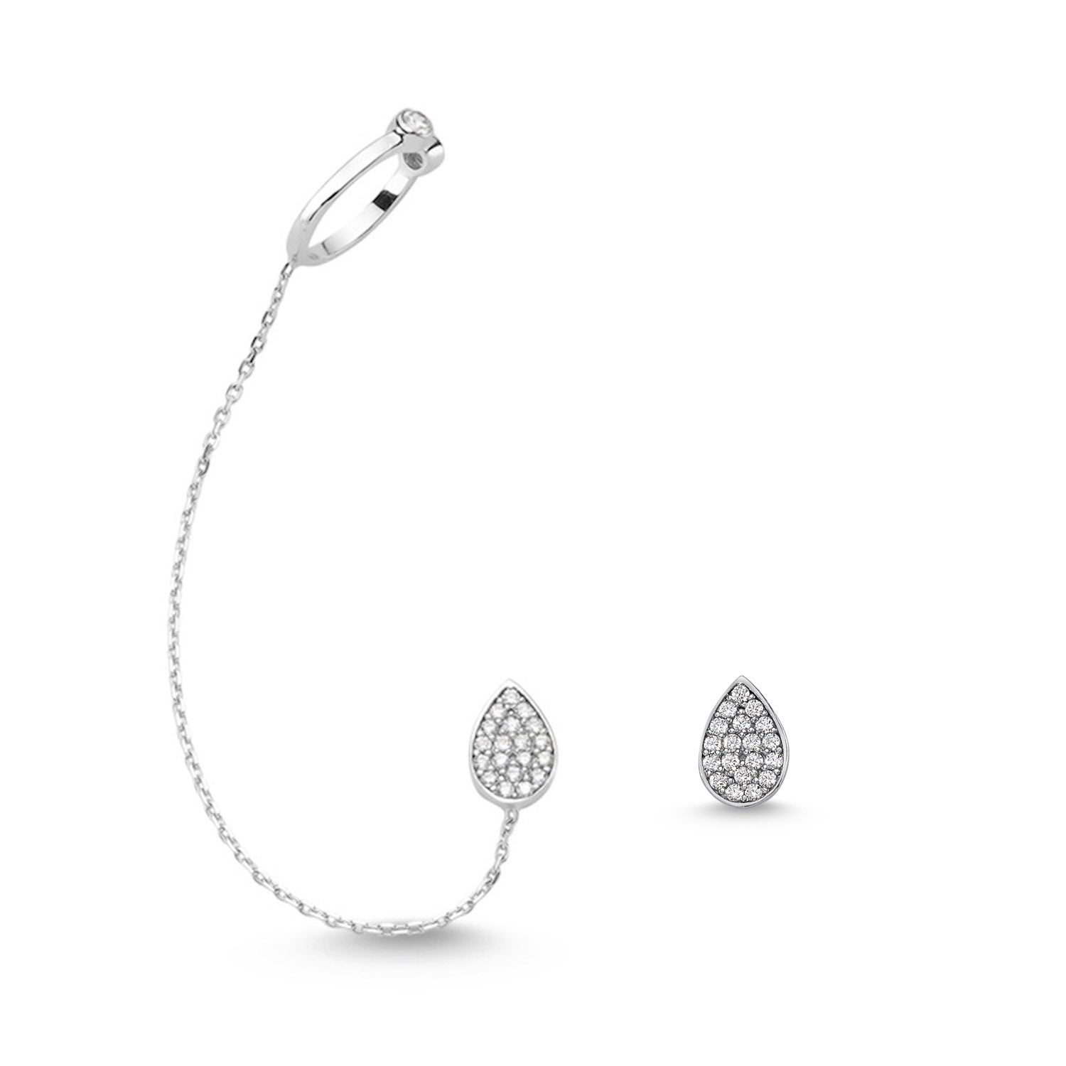 Mia Silver Threader Ear Cuff Earring with Chain - Stylemz