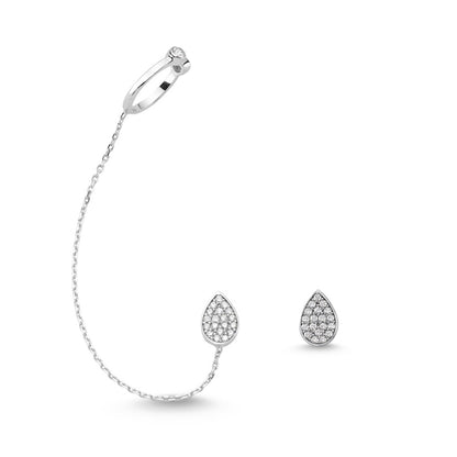 Mia Silver Threader Ear Cuff Earring with Chain - Stylemz