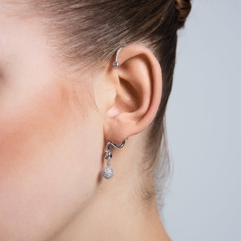 Zoey Silver Ear Cuff Earring with Ball Drop Dangle - Stylemz