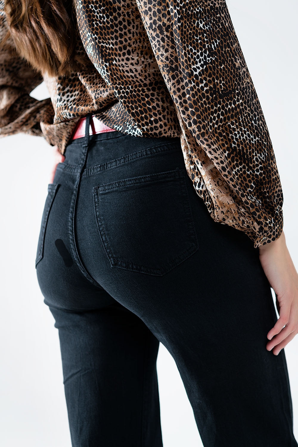 Straight Jeans With Gold Buttons at the Side in Black