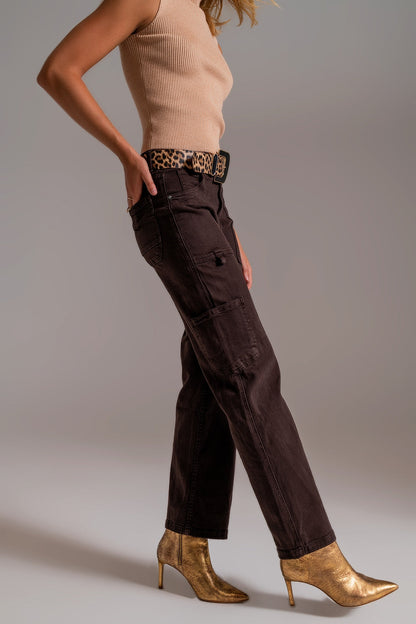 Straight Leg Cargo Pants in Brown for Effortless Style