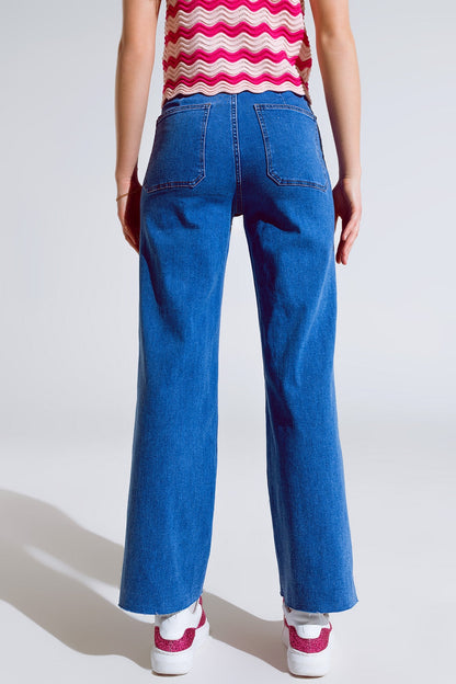 Straight Leg Jeans With Front Pockets Detail Mid Wash