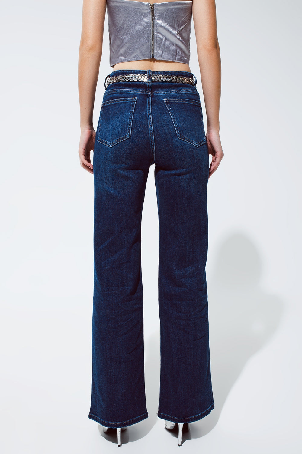 Straight Leg Jeans With Strass Detail in Blue for Parties