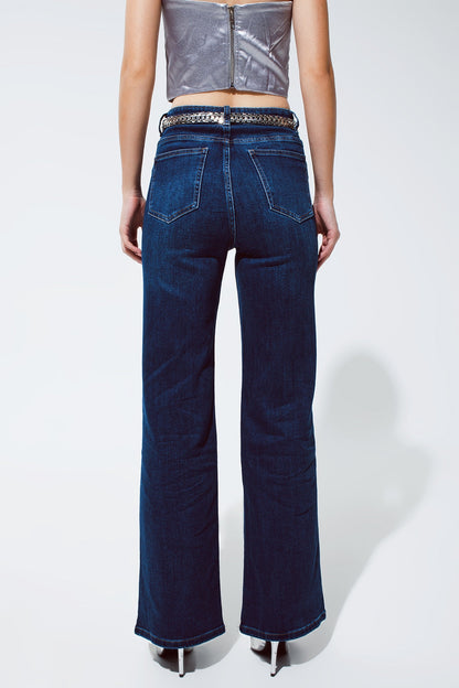 Straight Leg Jeans With Strass Detail in Blue for Parties