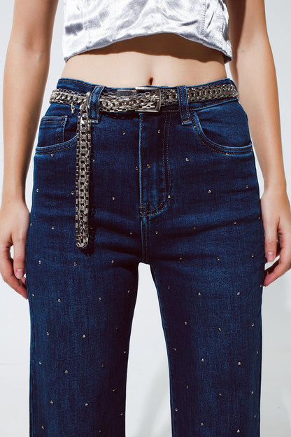 Straight Leg Jeans With Strass Detail in Blue for Parties