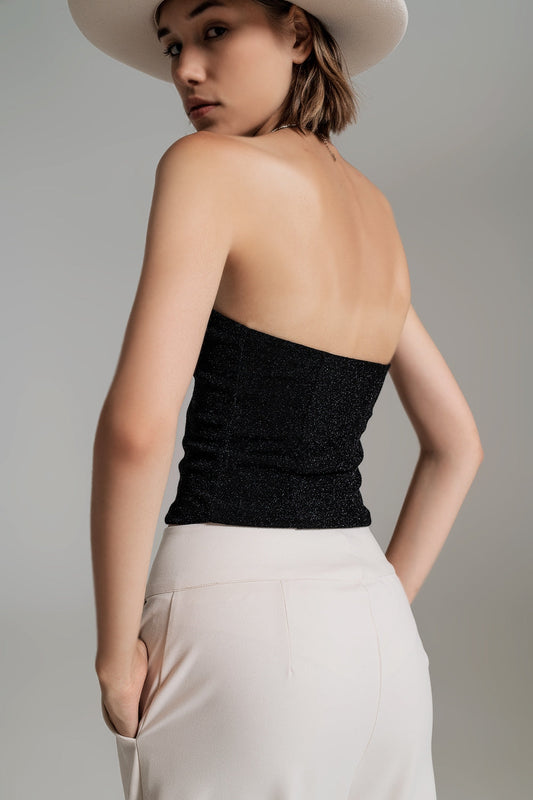 Strapless Shiny Tube Top in Black for Party Elegance