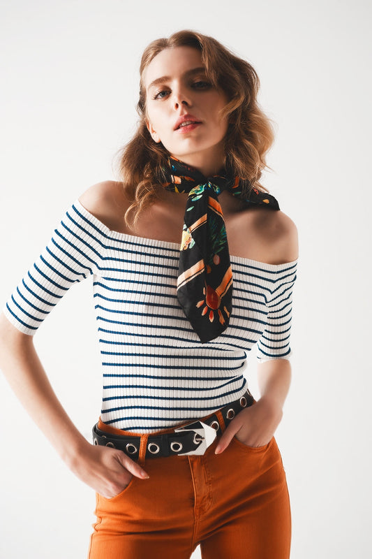 Stripe Bardot Top in Navy for Effortless Daily Style