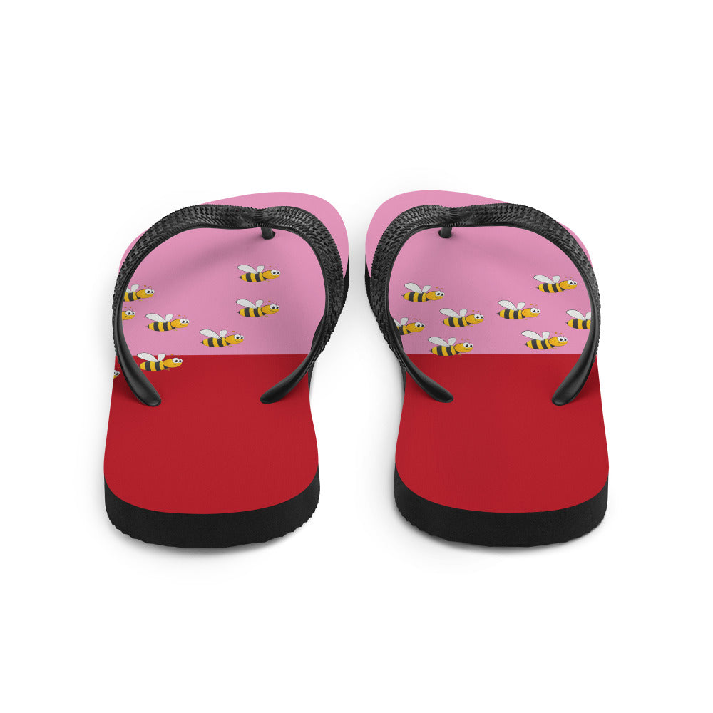 Pink and Red Bee Flip-Flops for Adults and Kids Comfort