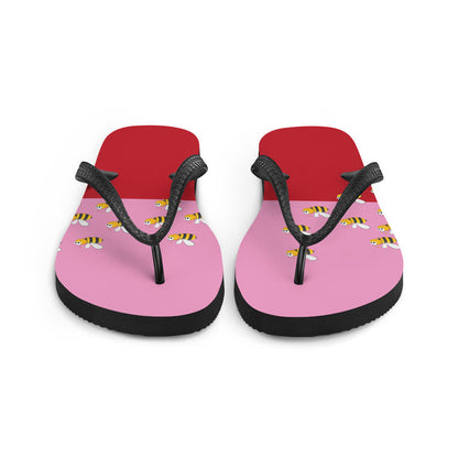 Pink and Red Bee Flip-Flops for Adults and Kids Comfort