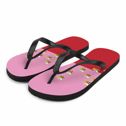 Pink and Red Bee Flip-Flops for Adults and Kids Comfort