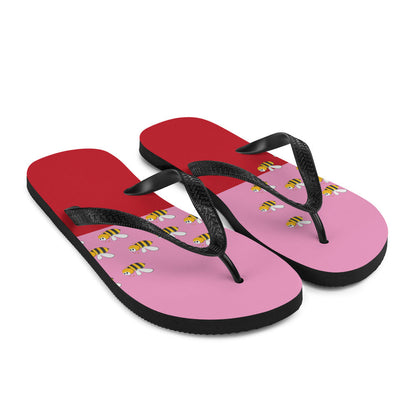 Pink and Red Bee Flip-Flops for Adults and Kids Comfort