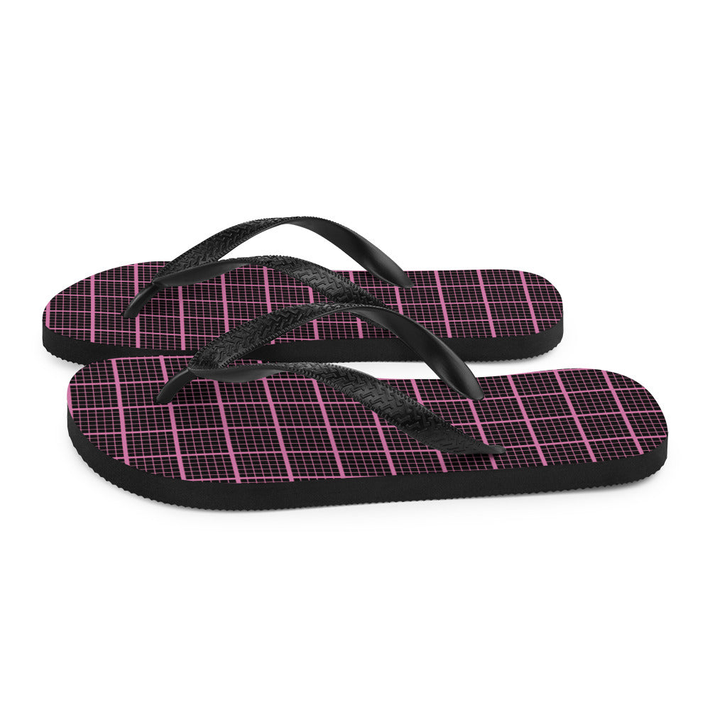 Black and Pink Check Chequered Flip-Flops for Comfort